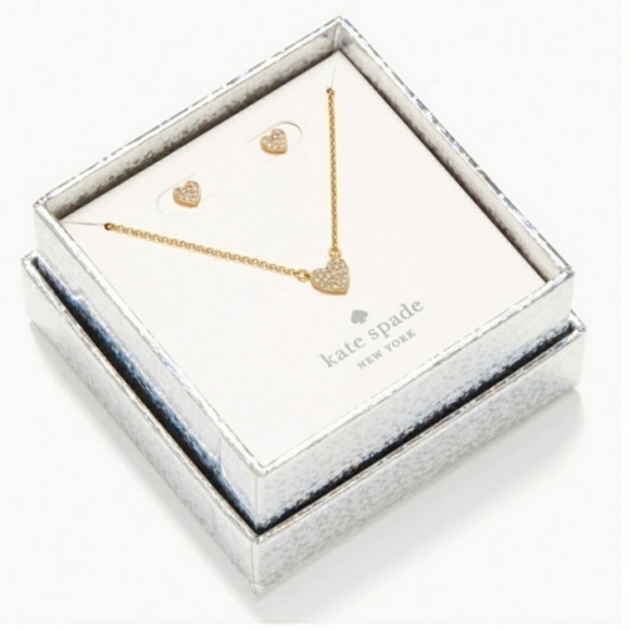 Kate Spade Heart Necklace Earrings Box Jewelry Set - Picture 1 of 10